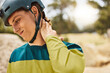 © Clement C/peopleimages.com - Neck pain, injury and man cycling in nature, medical emergency and joint pain after an accident in Argentina. Fail, mountain bike mistake and person with pain in back muscle from fitness in a park