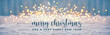 Merry Christmas and Happy New Year Card  -  Blue Winter Background with Shiny Golden Bokeh Lights,  Banner, Panorama