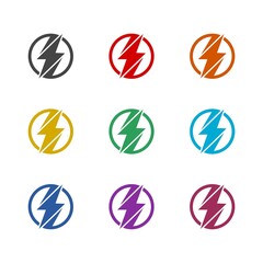 Sticker - Circle Thunder Lightning Logo icon isolated on white background. Set icons colorful