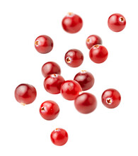 Levitating Cranberries On A White Isolated Background