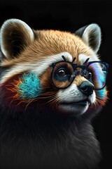 Wall Mural - Beautiful and colored animals with glasses portrait red panda