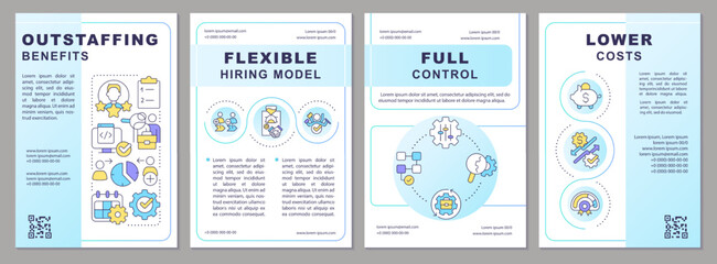 Outstaffing advantages blue gradient brochure template. Economy. Full control. Leaflet design with linear icons. 4 vector layouts for presentation, annual reports. Arial, Myriad Pro-Regular fonts used
