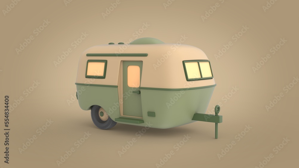 Green and creamy white cartoon style trailer for car camper van ...