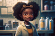 smiling black girl scientist, african-american kids portrait in the lab, digital illustration