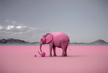Pink Elephant In A Minimalist Winter Landscape