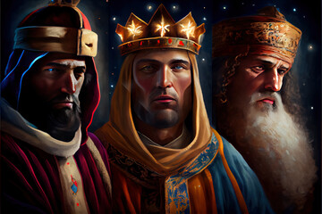 Wall Mural - Three kings day holiday, Christian Christmas festivities concept. Birth of Jesus Christ