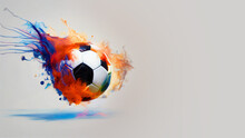 Football With Colorful Smoke Isolated On Clean White Background, Space For Text, World Championship, Generative Ai