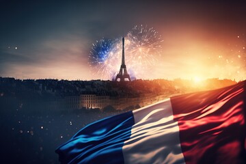 PARIS, FRANCE FLAG AND A FIREWORK SHOW> GENERATIVE AI