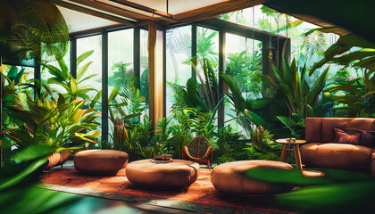 Sticker - Beautiful living room interior with plants, Generative AI