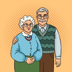 Wall Mural - elderly couple family pinup pop art retro vector illustration. Comic book style imitation.