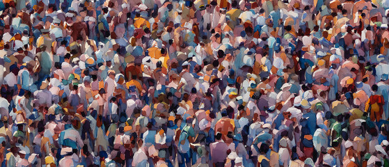painting of crowd of people in the city, generative ai