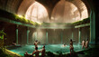 Painting of Ancient roman bathhouse,People wash in the bathhouse,Generative AI