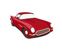 Retro Car Isolated On White Background. 1953 Chevrolet Corvette. Red Vintage Car