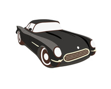 Retro Car Isolated On White Background. 1953 Chevrolet Corvette. Black Vintage Car