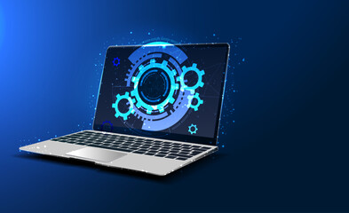 Technical support system. Remote access and control of a desktop computer or laptop via an Internet connection. software development. Abstract vector in futuristic style with wireframe.