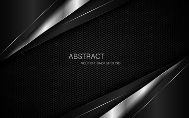 Aufkleber - Abstract black and silver polygons on dark steel mesh background. with free space for design. modern technology innovation concept background
