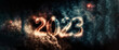 2023 New Year fireworks BANNER VERSION - The fireworks form the number 2023 symbolising the turn of the year from 2022-2023