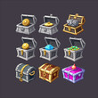 © Zaleman - Treasure chests, game trunks, wooden boxes Isolated on background. Cartoon flat vector illustration