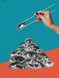 © master1305 - Contemporary art collage. Conceptual image. Female hand holding human eye with chopstick. Not caring about social opinion
