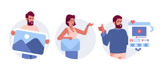 Designers Working On Website Or Application Isolated Round Icons Or Avatars. Ui Ux Design And Programming App