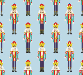 Wall Mural - Hand Drawn Nutcracker Seamless Christmas Pattern Cute Illustration Trendy Colors Sweet Gift Concept Perfect for Allover Print Wrapping Paper or Decoration