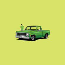 Vintage Green Truck Vector Illustration 