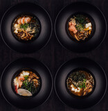 Fototapeta Mapy - plates with different types of Thai soup