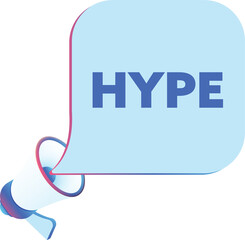 Aufkleber - Hype text with 3d realistic megaphone vector illustration. Banner template to announce news about webinar in social media, training course, marketing technology poster