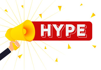 Aufkleber - Man holding megaphone and word Hype near chalkboard. Asking for help