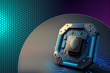 concept of data security, computer protection, futuristic computer chip technology, secure data processing, generative ai