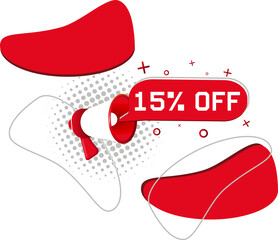 Aufkleber - 15 Percent Off. Hand Holding Megaphone With Speech Bubble
