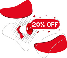Aufkleber - 20 Percent Off. Hand Holding Megaphone With Speech Bubble