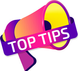 Fototapete - Top Tips banner label, badge icon with megaphone. Flat design