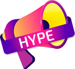 Aufkleber - Hype banner label, badge icon with megaphone. Flat design
