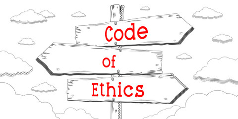 Wall Mural - Code of ethics - outline signpost with three arrows