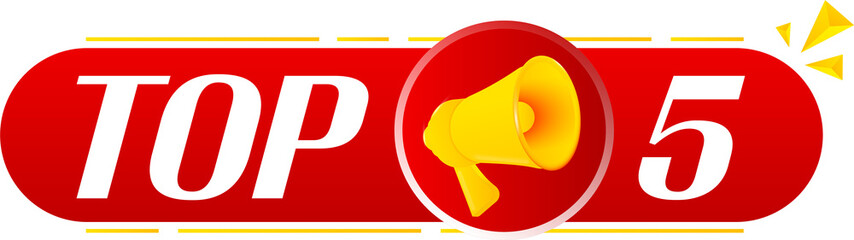 Poster - Megaphone with top 5 on white background. Megaphone banner. Web design. Vector