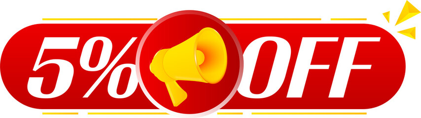 Leinwandbilder - Megaphone with 5 percent off on white background. Megaphone banner. Web design. Vector