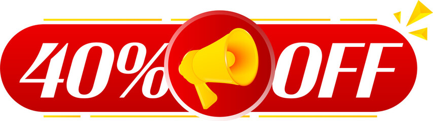 Aufkleber - Megaphone with 40 percent off on white background. Megaphone banner. Web design. Vector