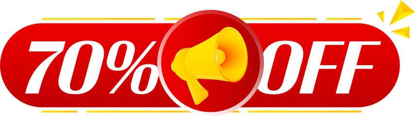 Aufkleber - Megaphone with 70 percent off on white background. Megaphone banner. Web design. Vector