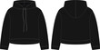 Women crop hoodie technical sketch. Black color. CAD mockup template hoody.