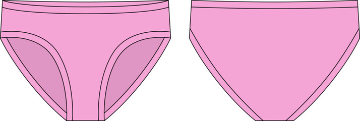 Wall Mural - Girls knickers technical sketch illustration. Pink color. Children's underpants.