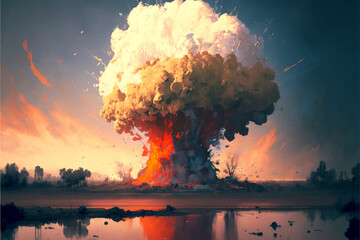 Canvas Print - Vulcanic explosion digital art ai-generated