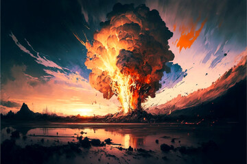 Canvas Print - Vulcanic explosion digital art ai-generated