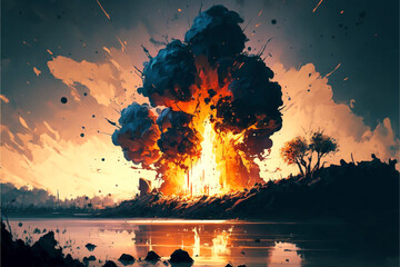 Canvas Print - Vulcanic explosion digital art ai-generated