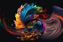  A Colorful Swirl Of Paint On A Black Background With A Black Background And A Black Background With A White Border.