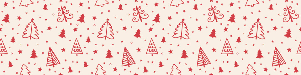 Wall Mural - Design of seamless pattern with Christmas trees. Panoramic header. Vector