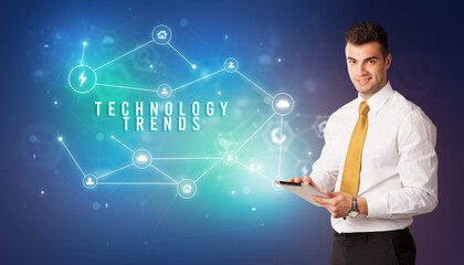 Wall Mural - Businessman thinking about technology concept