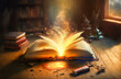 Ancient tome emitting sparks and magical smoke, symbolizing the powerful spells contained within. Perfect for setting a mystical, antique atmosphere in a library or elsewhere.