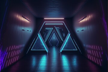 Wall Mural - purple and pink dark sci-fi tunnel generative ai