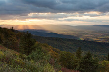 Sun Rays Breaking Through Storm Clouds Over Shenandoah National Park.; Virginia, United States Of America